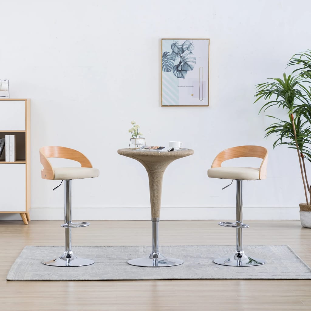 Bar Stools 2 pcs Cream Faux Leather and Bentwood