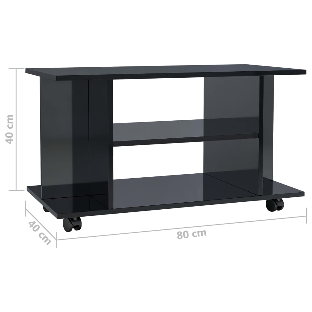 TV Cabinet with Castors High Gloss Black 80x40x40 cm Engineered Wood