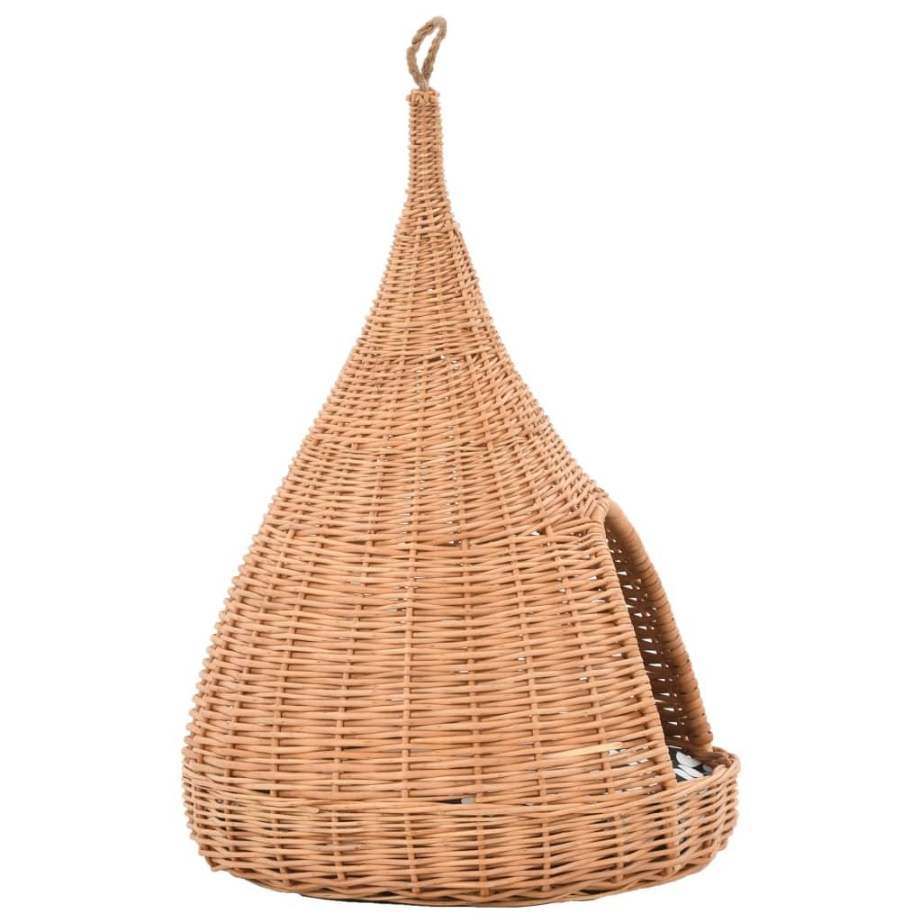 Cat House with Cushion 40x60 cm Natural Willow Teepee