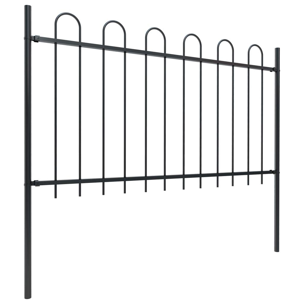 Garden Fence with Hoop Top Steel 11.9 m Black