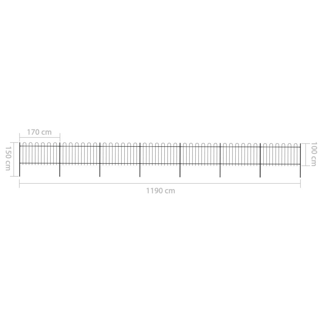 Garden Fence with Hoop Top Steel 11.9 m Black