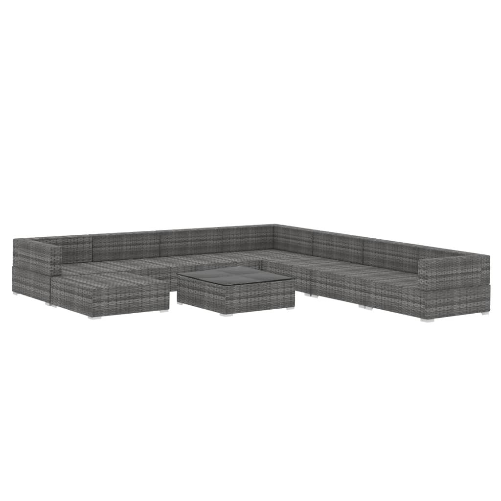 9 Piece Garden Lounge Set with Cushions Poly Rattan Grey
