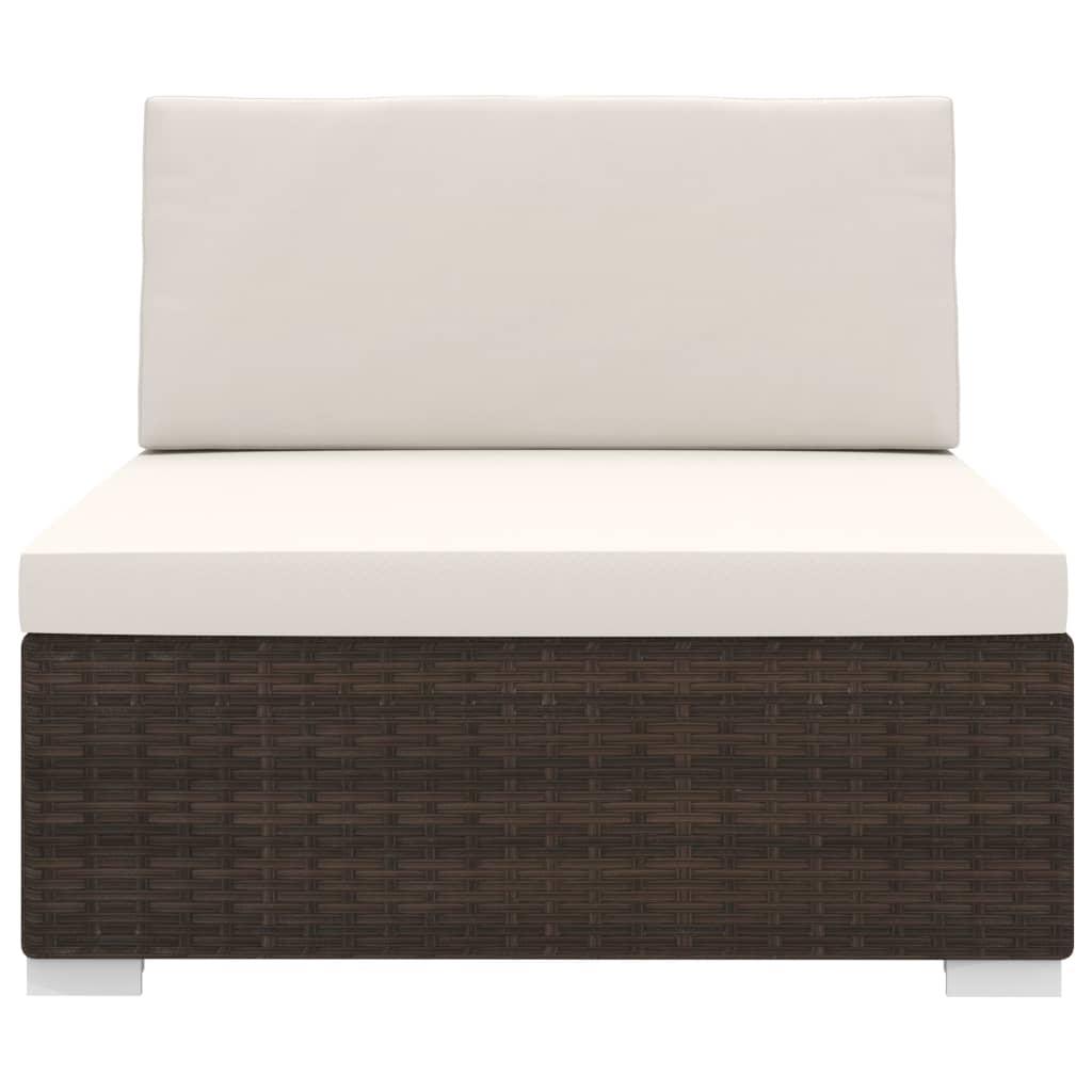 Sectional Middle Seat 1 pc with Cushions Poly Rattan Brown