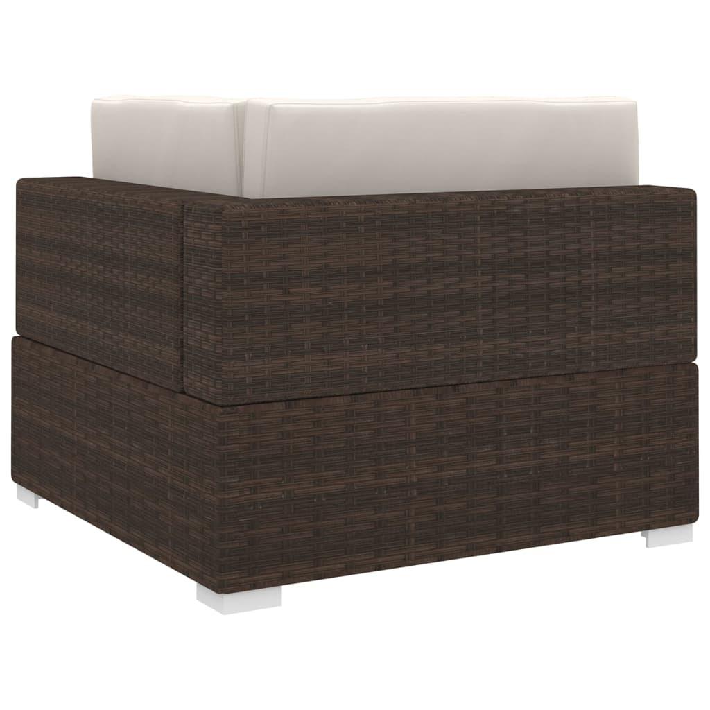 Sectional Corner Chair 1 pc with Cushions Poly Rattan Brown