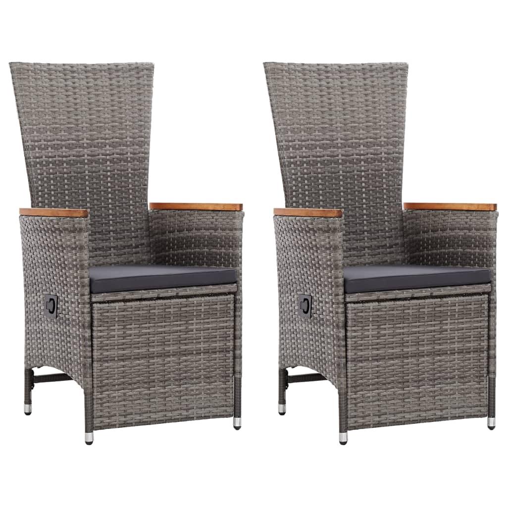 Reclining Garden Chairs 2 pcs with Cushions Poly Rattan Grey