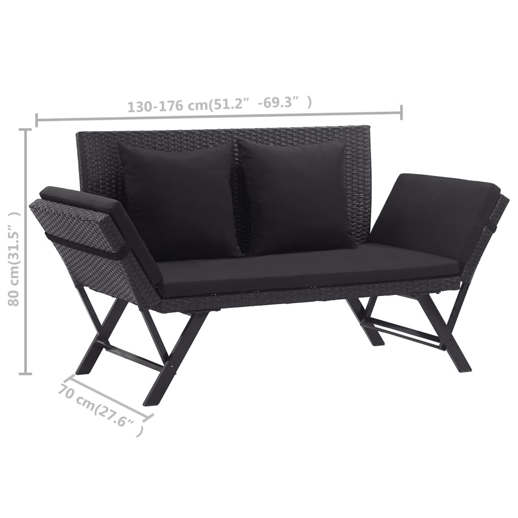 Garden Bench with Cushions 176 cm Black Poly Rattan