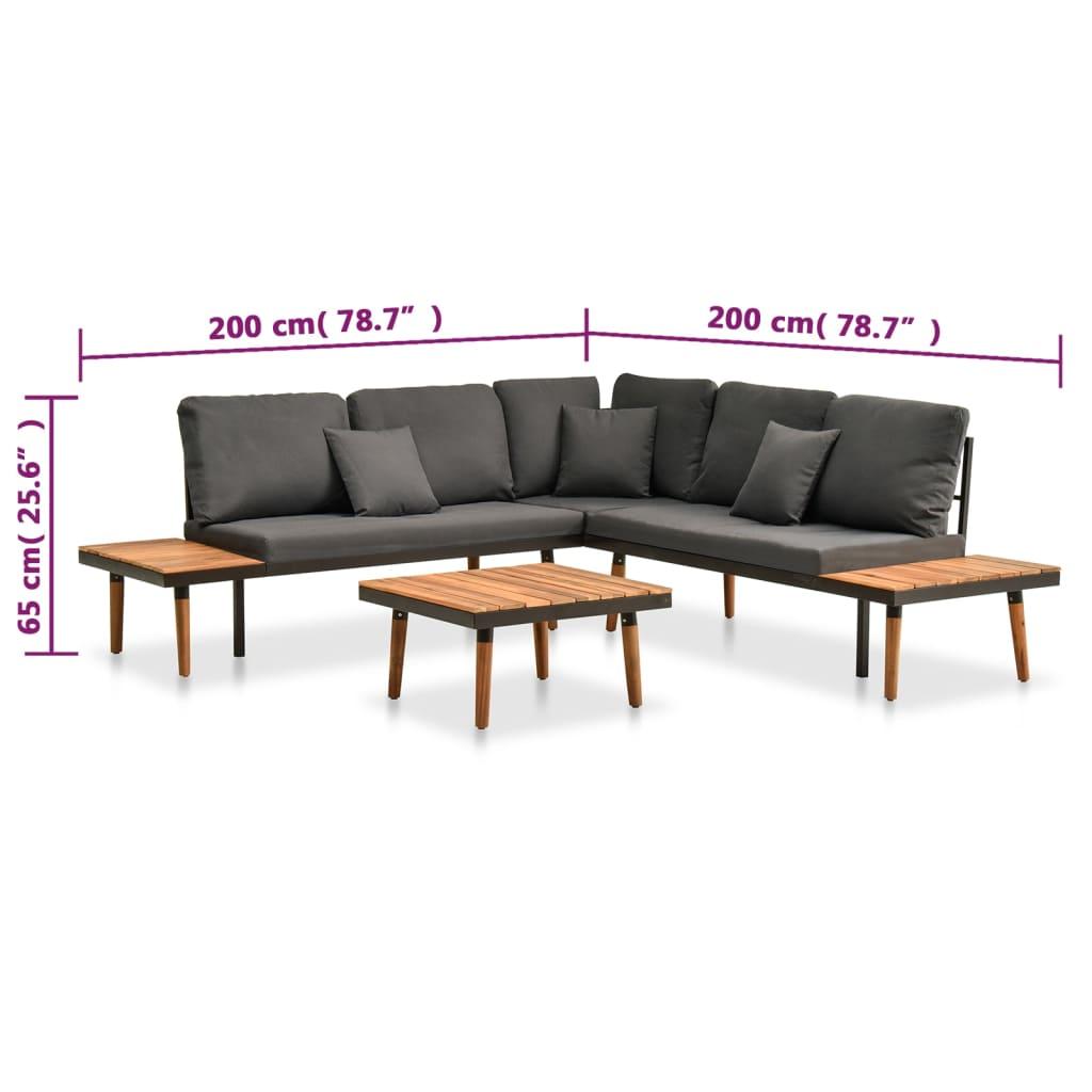 4 Piece Garden Lounge Set with Cushions Solid Acacia Wood