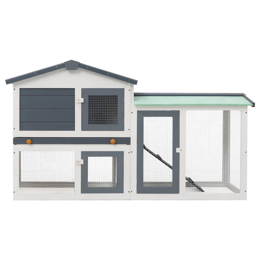 Outdoor Large Rabbit Hutch Grey and White 145x45x85 cm Wood