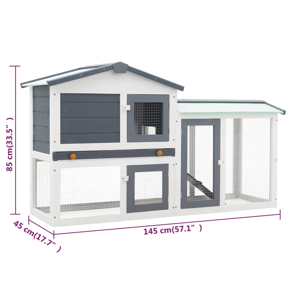 Outdoor Large Rabbit Hutch Grey and White 145x45x85 cm Wood