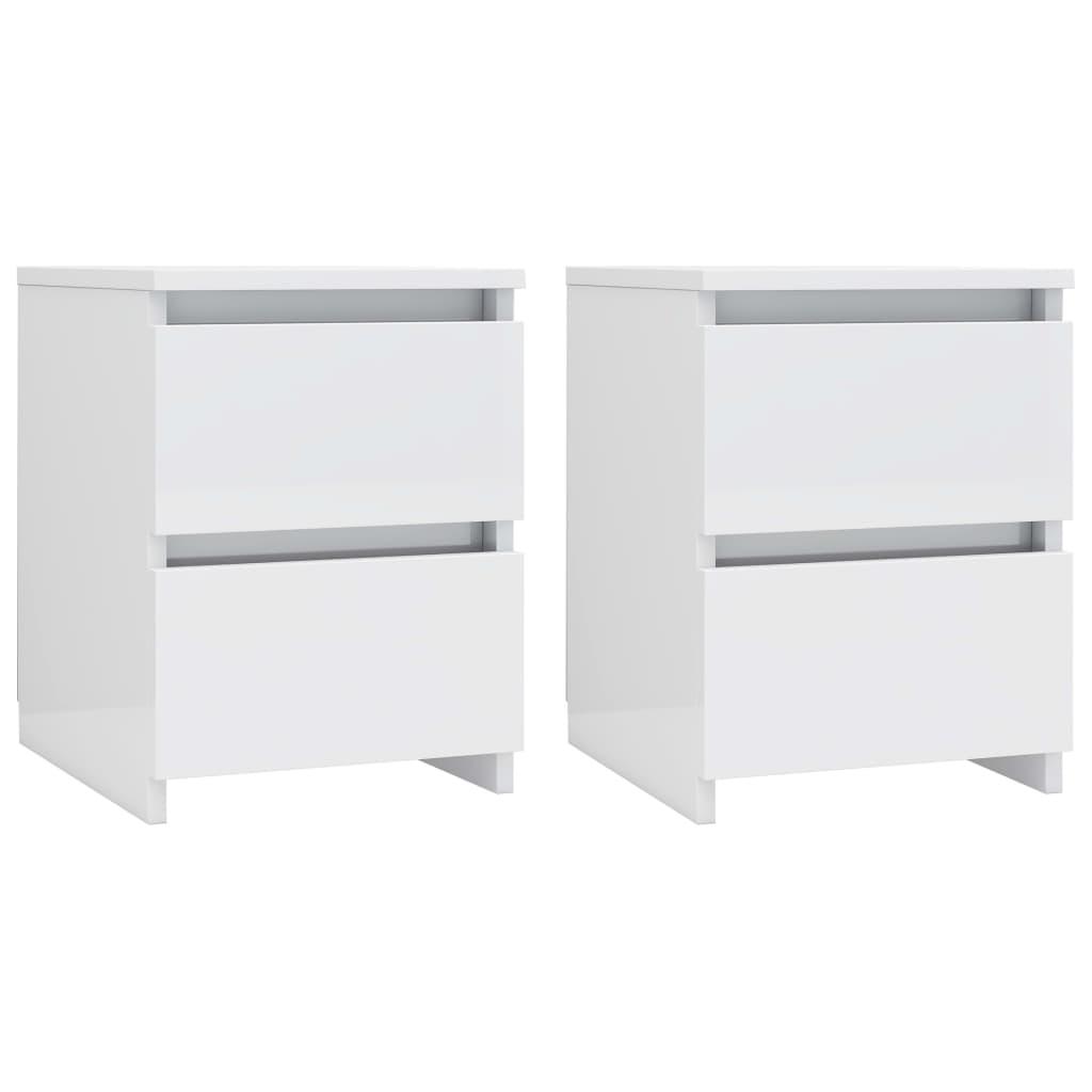 Bedside Cabinets 2 pcs High Gloss White 30x30x40 cm Engineered Wood