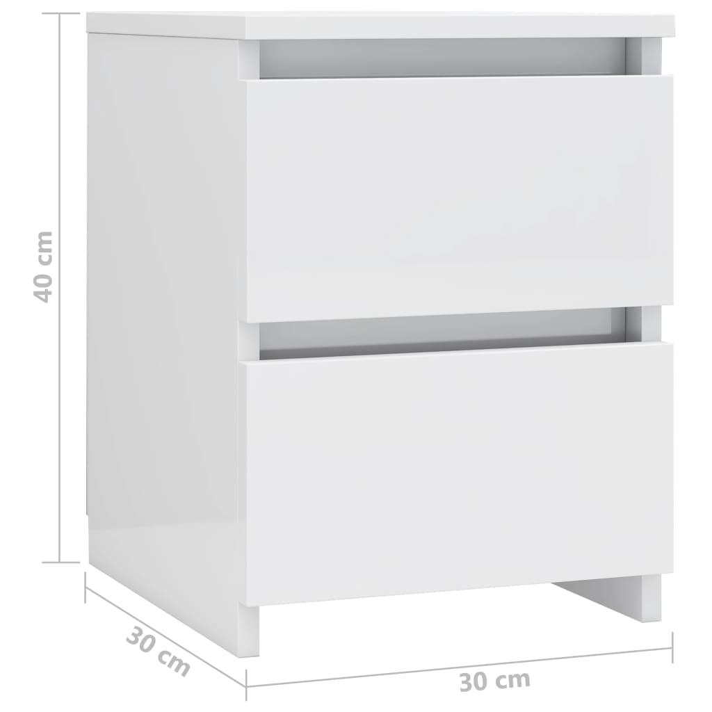 Bedside Cabinets 2 pcs High Gloss White 30x30x40 cm Engineered Wood