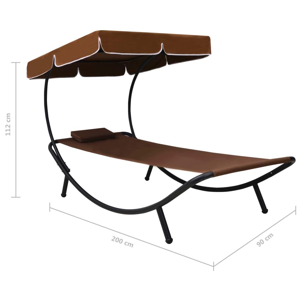 Outdoor Lounge Bed with Canopy & Pillow Brown