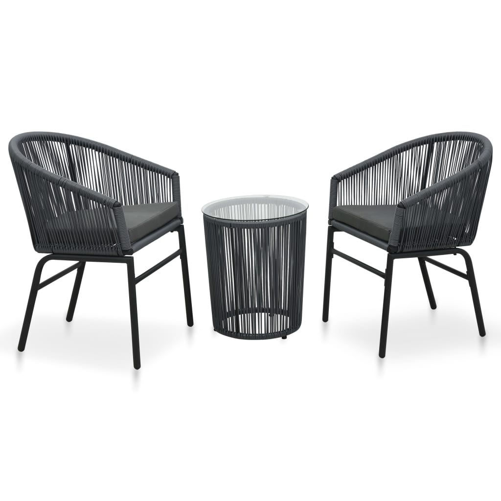 3 Piece Bistro Set with Cushions PE Rattan Grey