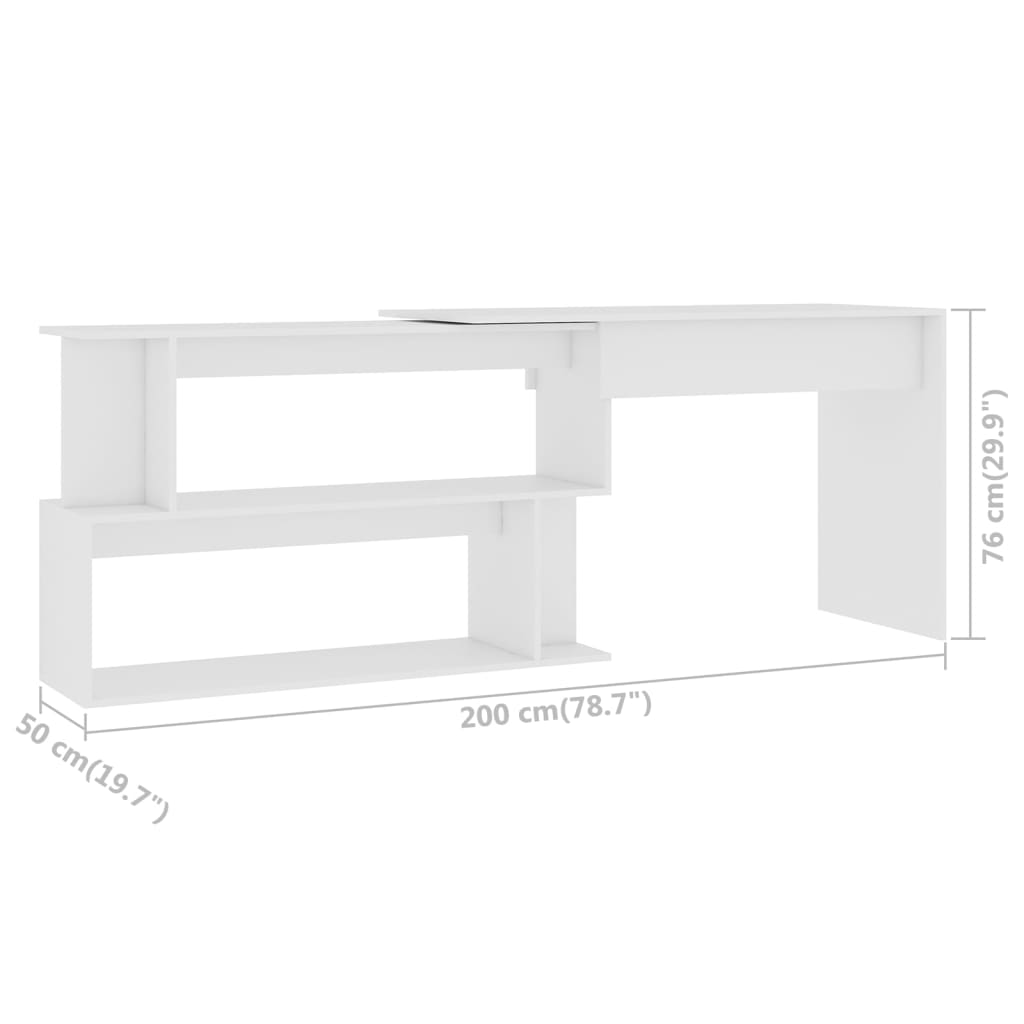 Corner Desk White 200x50x76 cm Engineered Wood