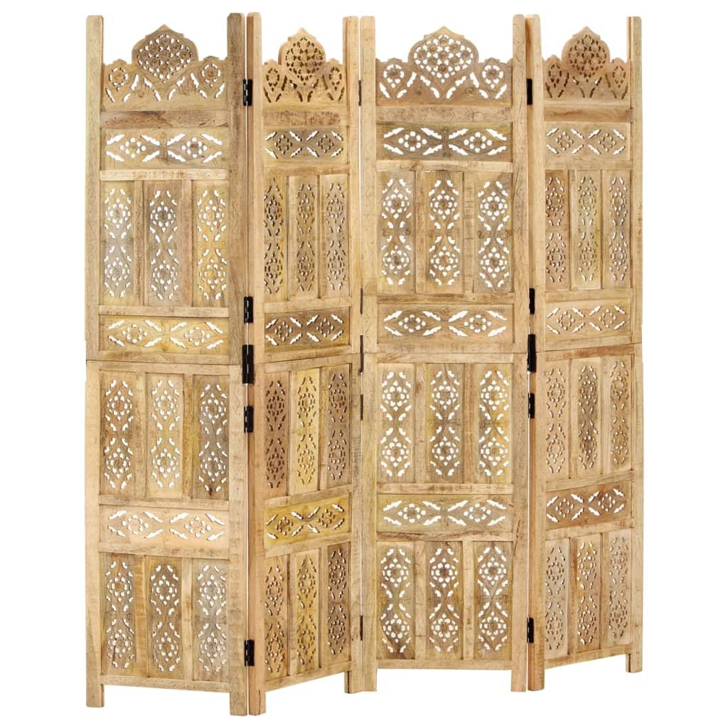 Hand Carved 4-Panel Room Divider 160x165 cm Solid Mango Wood