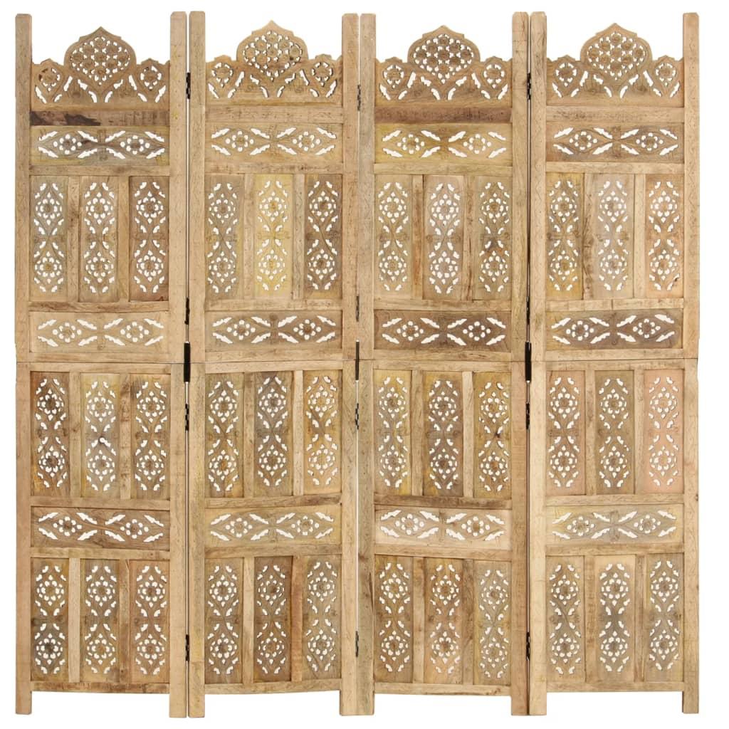 Hand Carved 4-Panel Room Divider 160x165 cm Solid Mango Wood