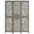 Hand carved 3-Panel Room Divider Grey 120x165 cm Solid Mango Wood