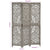 Hand carved 3-Panel Room Divider Grey 120x165 cm Solid Mango Wood