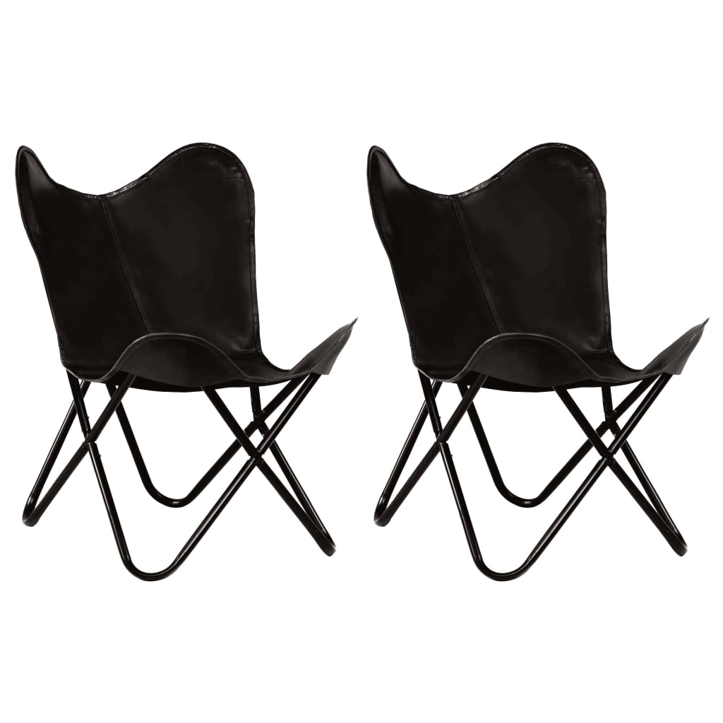Butterfly Chairs 2 pcs Black Kids Size Real Leather