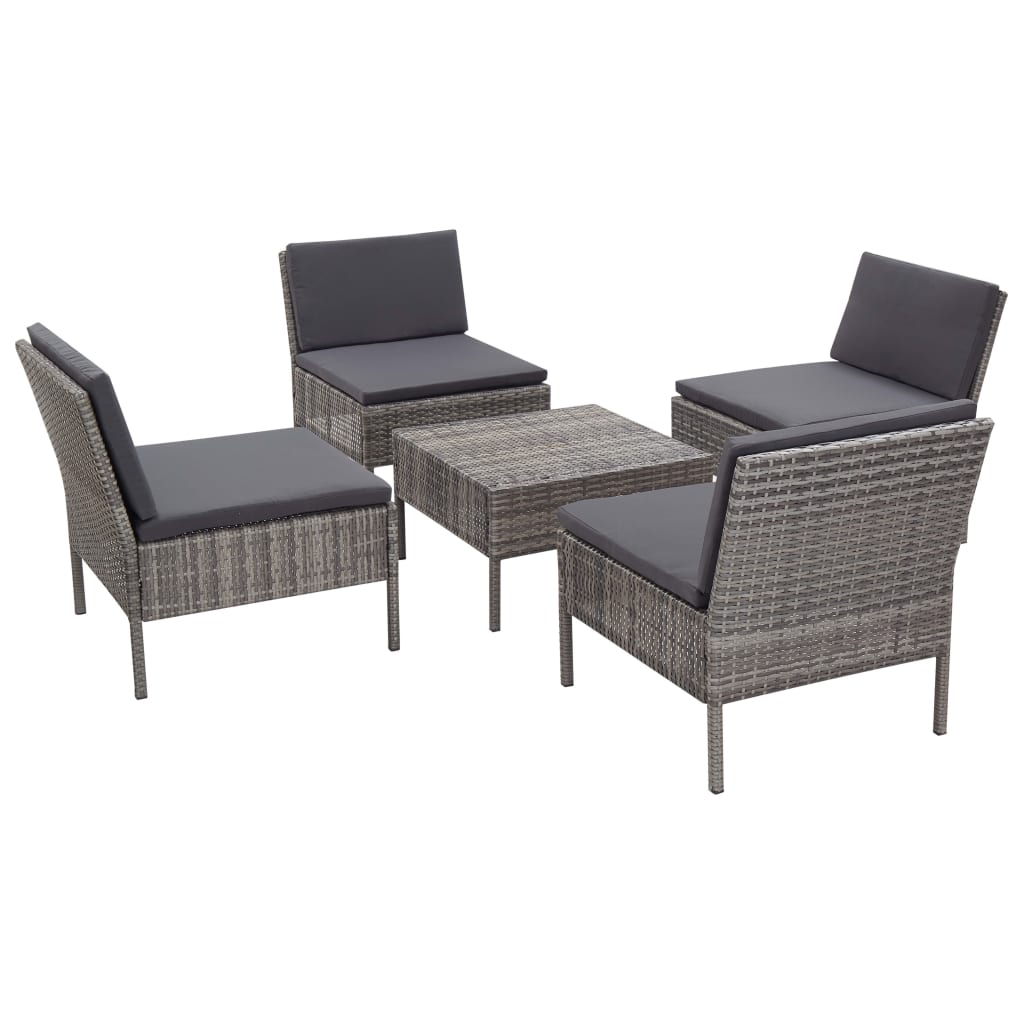 5 Piece Garden Sofa Set with Cushions Poly Rattan Grey