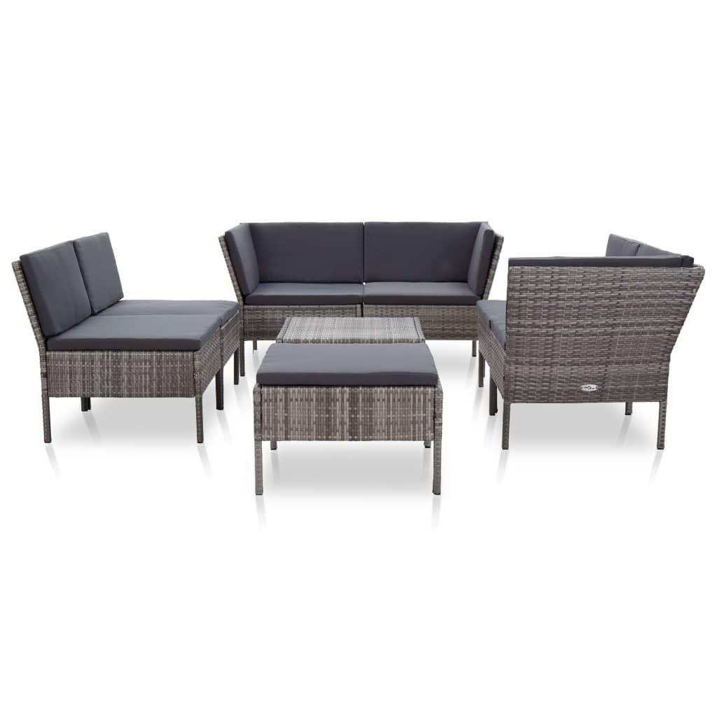 8 Piece Garden Lounge Set with Cushions Poly Rattan Grey