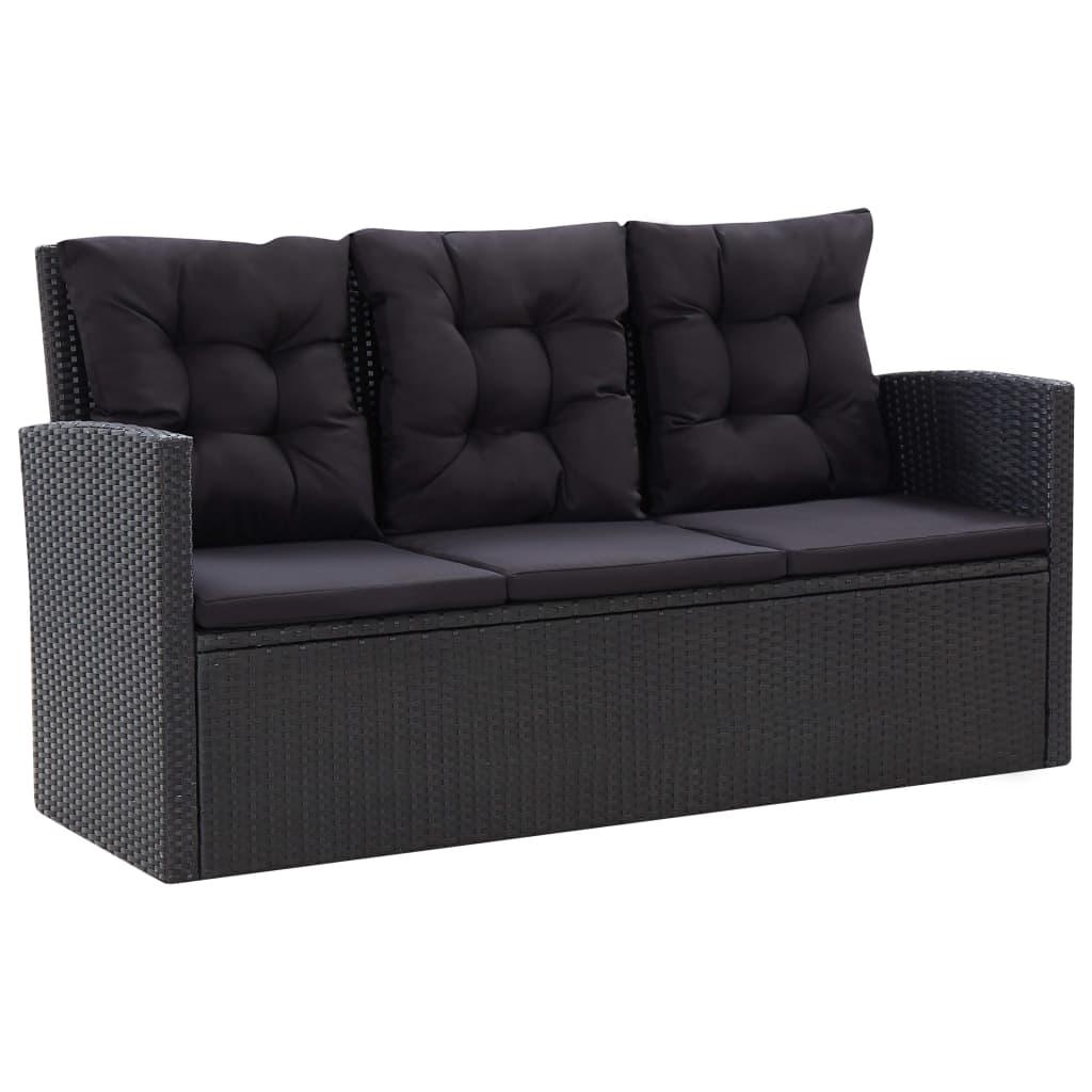 6 Piece Garden Lounge Set with Cushions Poly Rattan Black
