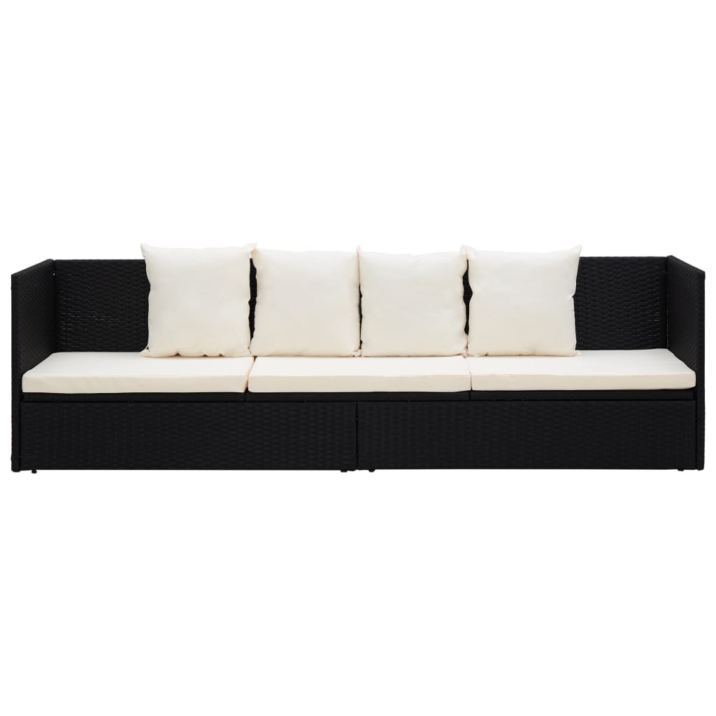 Garden Bed with Cushion & Pillows Poly Rattan Black