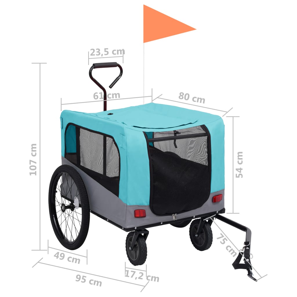 2-in-1 Pet Bike Trailer and Jogging Stroller Blue and Grey