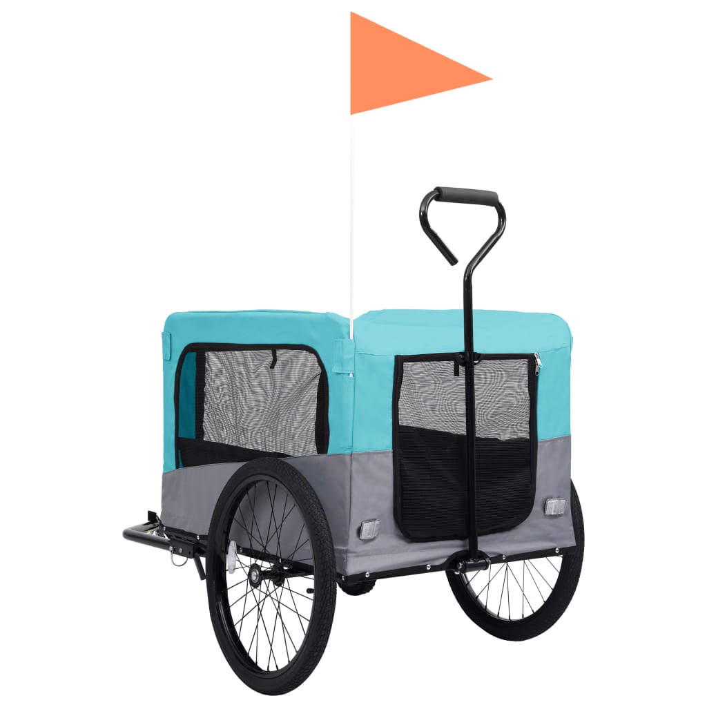 2-in-1 Pet Bike Trailer and Jogging Stroller Blue and Grey