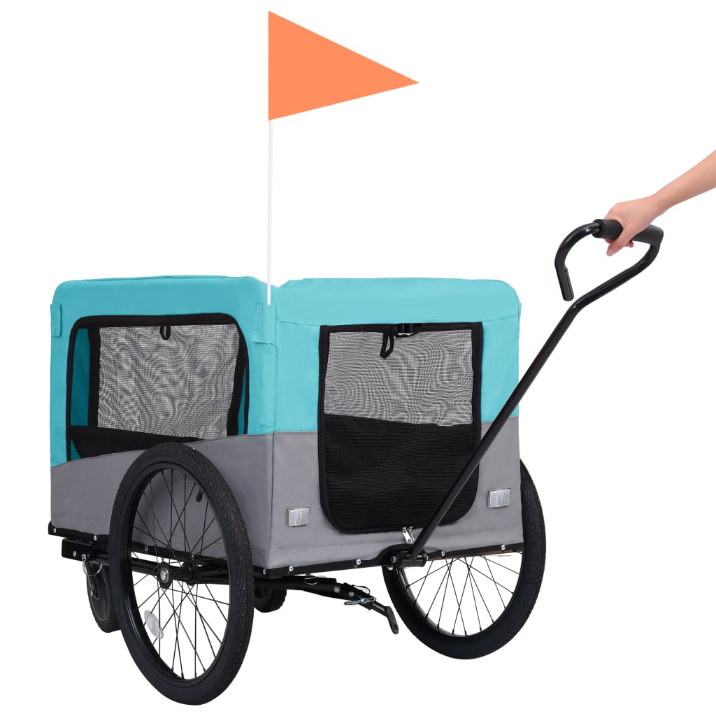 2-in-1 Pet Bike Trailer and Jogging Stroller Blue and Grey