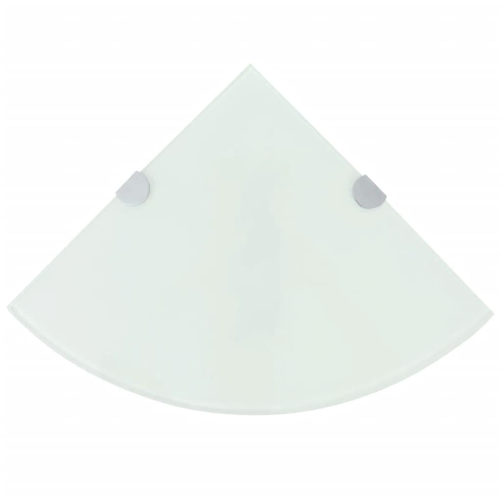 Corner Shelves 2 pcs with Chrome Supports Glass White 25x25 cm