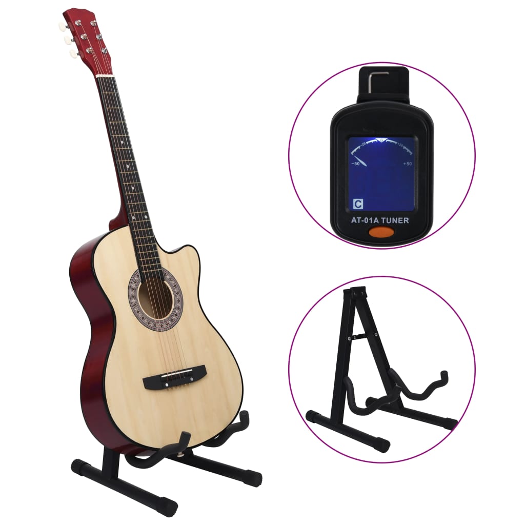 12 Piece Western Acoustic Cutaway Guitar Set with 6 Strings 38"