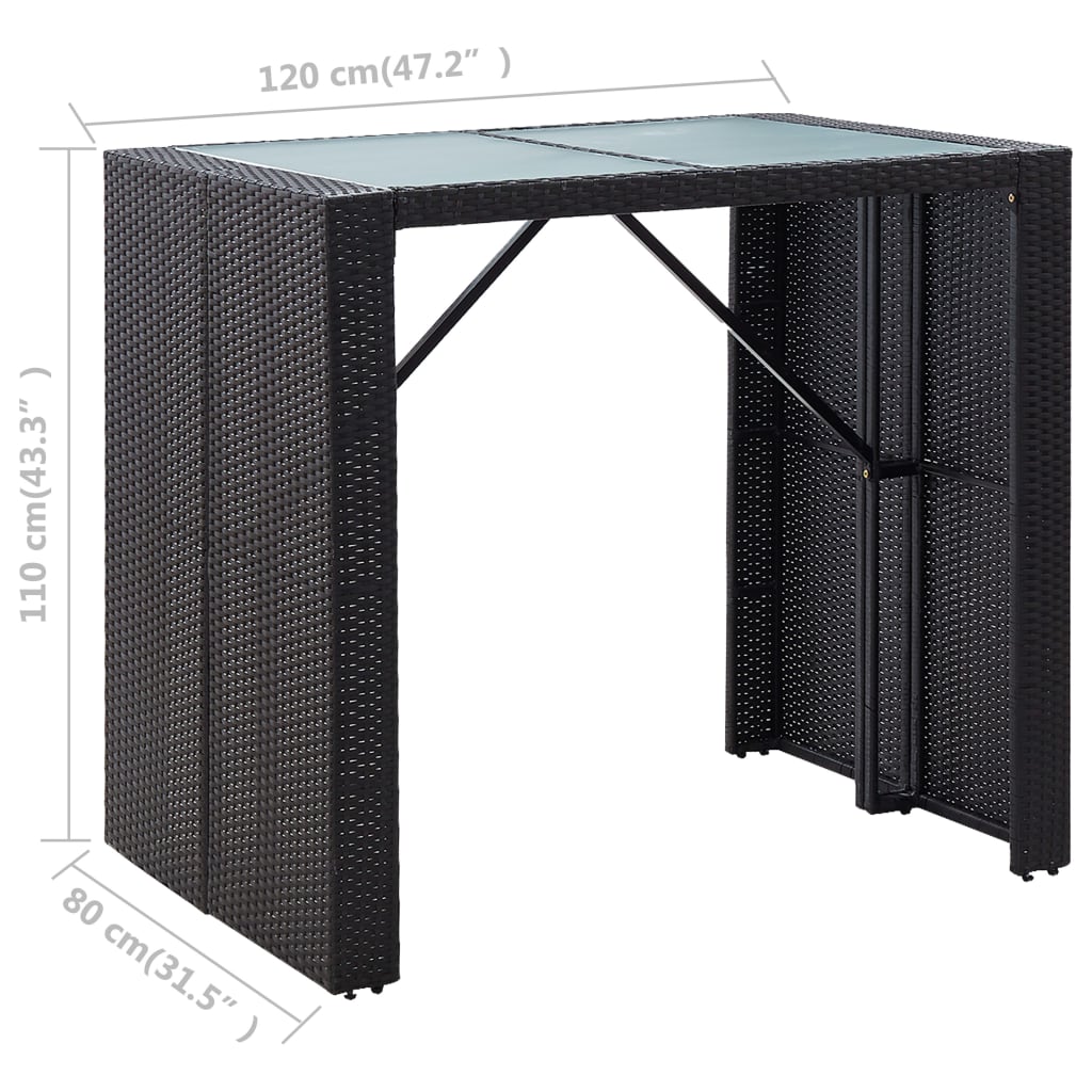 5 Piece Outdoor Bar Set Poly Rattan and Glass Black