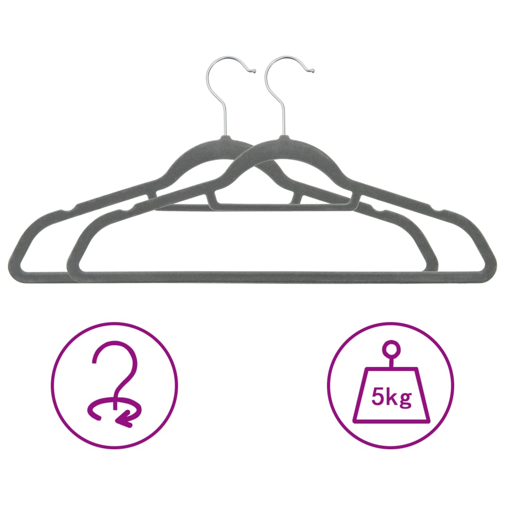 50 pcs Clothes Hanger Set Anti-slip Grey Velvet