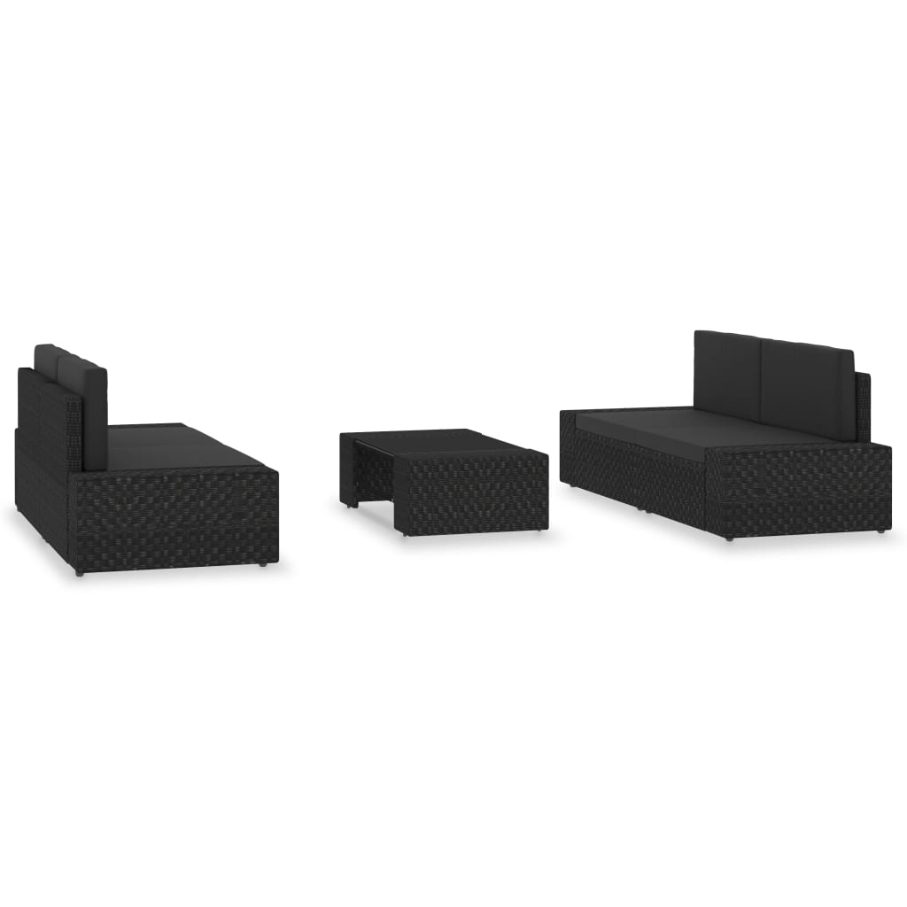 5 Piece Garden Lounge Set Poly Rattan Black