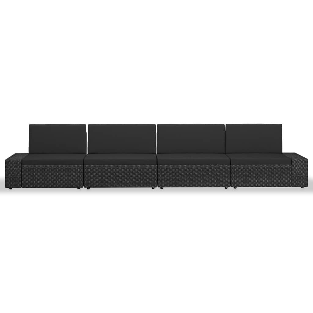 4 Piece Garden Lounge Set Poly Rattan Black
