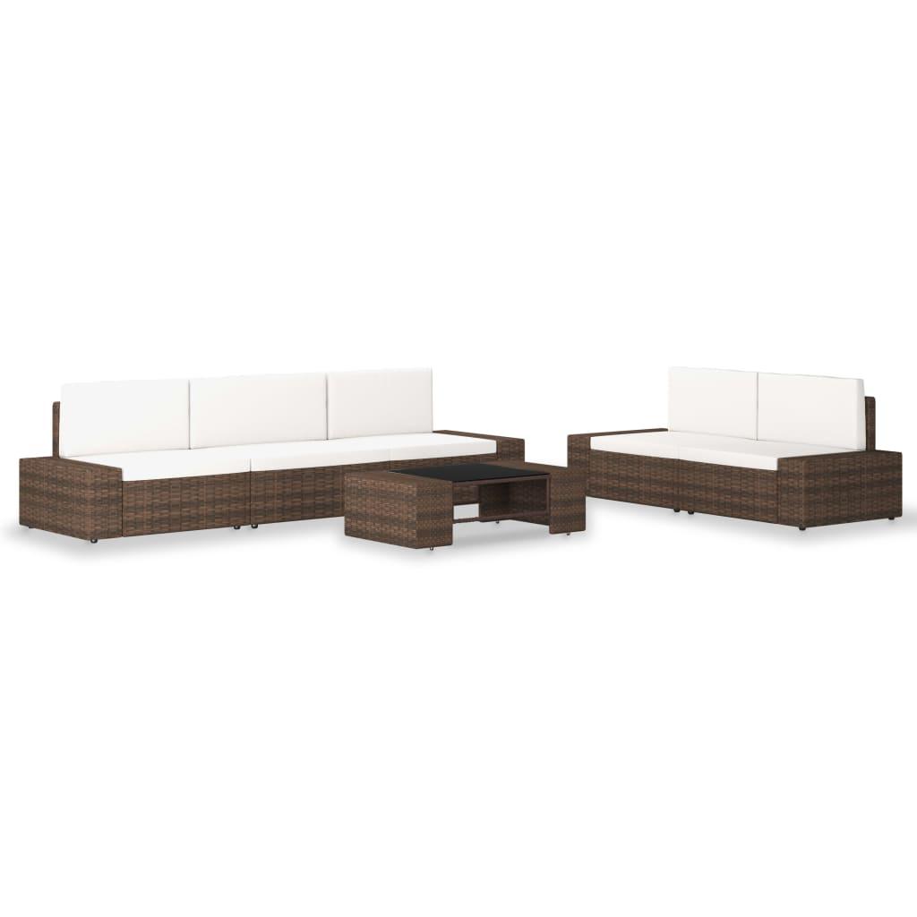 6 Piece Garden Lounge Set Poly Rattan Brown