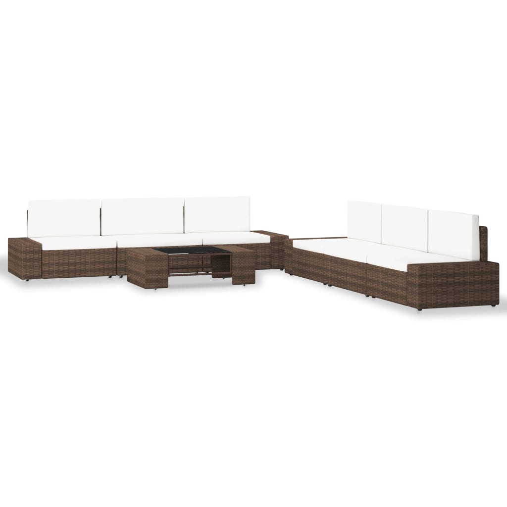 7 Piece Garden Lounge Set Poly Rattan Brown