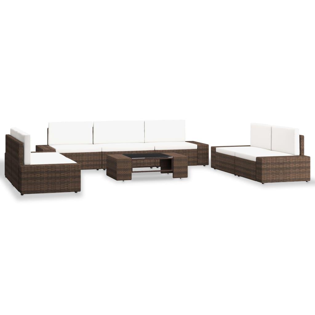 8 Piece Garden Lounge Set Poly Rattan Brown
