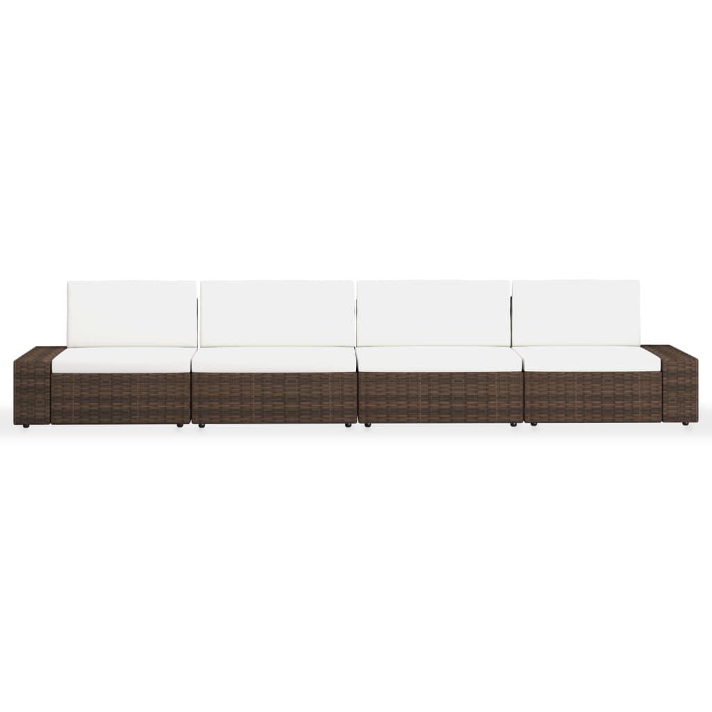 4 Piece Garden Lounge Set Poly Rattan Brown