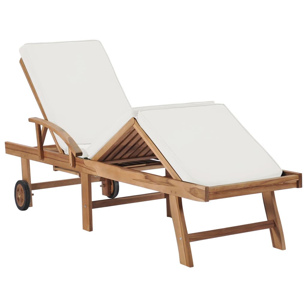 Sun Loungers with Cushions 2 pcs Solid Teak Wood Cream