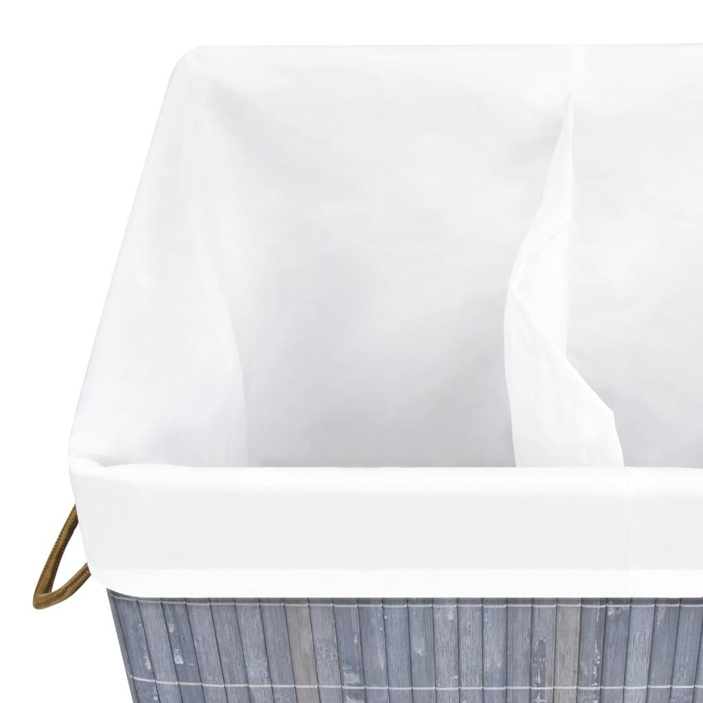 Bamboo Laundry Basket with 2 Sections Grey 72 L