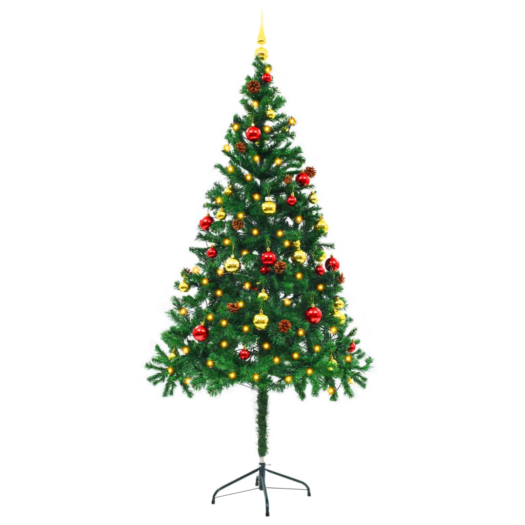 Artificial Pre-lit Christmas Tree with Baubles Green 180 cm