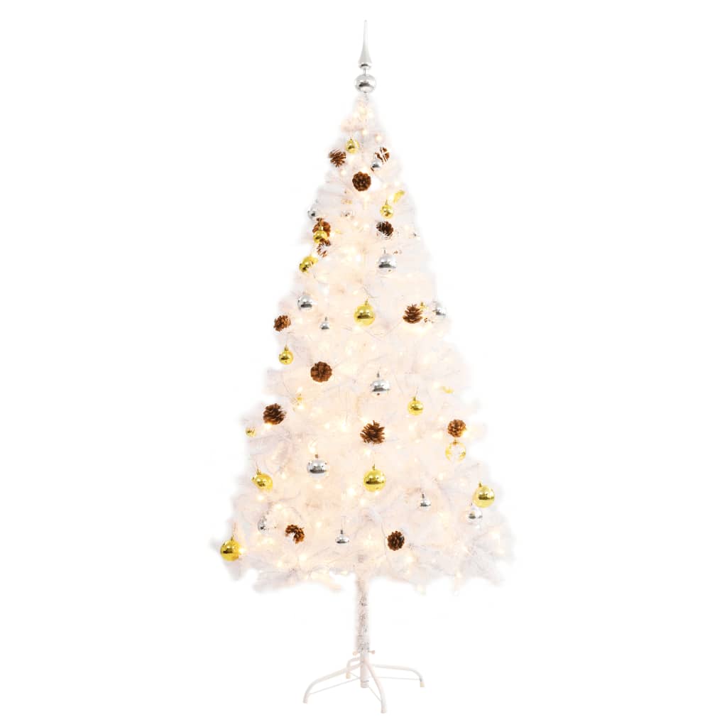 Artificial Pre-lit Christmas Tree with Baubles White 180 cm