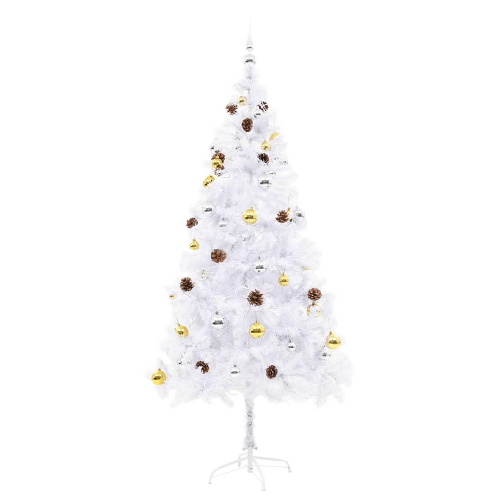 Artificial Pre-lit Christmas Tree with Baubles White 180 cm