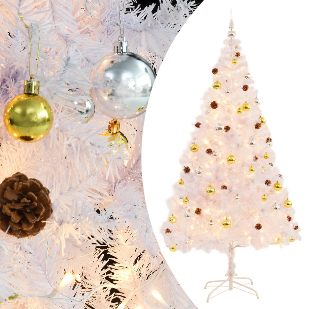 Artificial Pre-lit Christmas Tree with Baubles White 210 cm