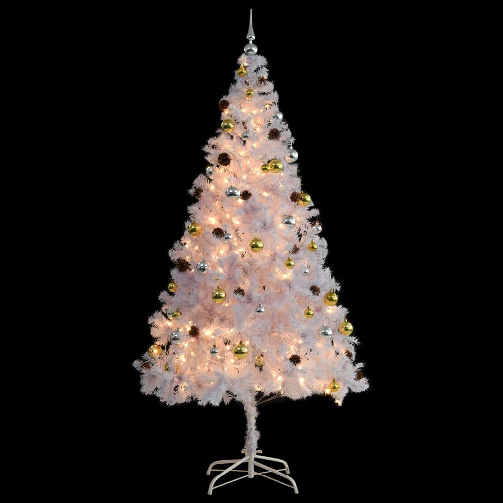 Artificial Pre-lit Christmas Tree with Baubles White 210 cm