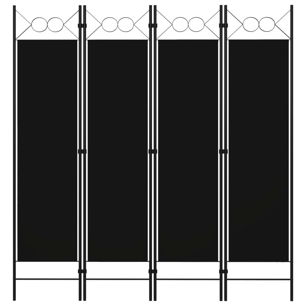 4-Panel Room Divider Black 160x180 cm