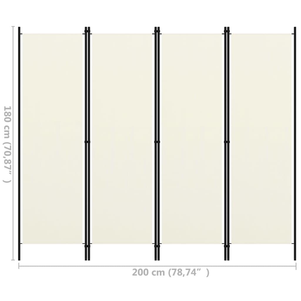 4-Panel Room Divider Cream White 200x180 cm
