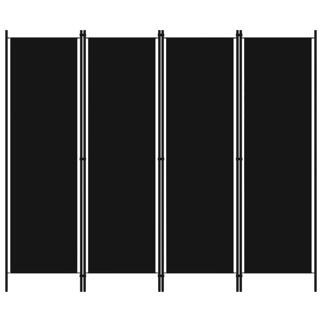 4-Panel Room Divider Black 200x180 cm